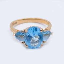 14K Gold And Blue Topaz Ring - Size 6