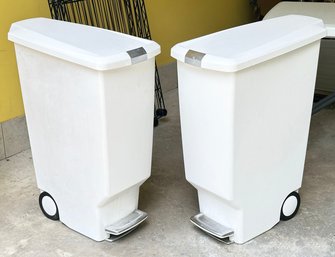 Pair Of Simplehuman 40L Slim Plastic Step Trash Cans - In White