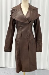 Luca Luca Women's Italian Brown Leather Trench Coat - Size US 6 (MSRP - $4900)