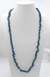 Vintage 29' Lapis And Malachite Chip Necklace