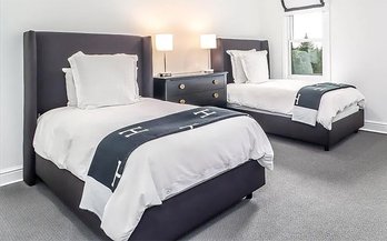 Pair Of Skyline Furniture Clare Twin Size Wingback Beds In Black Linen - $2600 MSRP