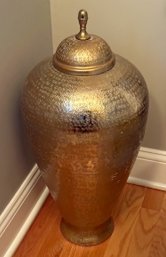 Large Decorative Textured Embossed Gold Metal Urn