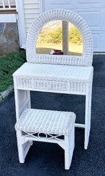 White Wicker Vanity & Bench