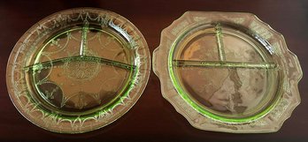 Pair Of Vintage 1930's Uranium Glass Grill Plates - Anchor Hocking
