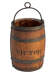 Antique Vertical Oak Barrel - Victor - With Wrought Iron Handle