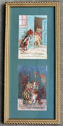 Pair Of Original Vintage Louis Wain Cat Themed Postcards - Professionally Framed