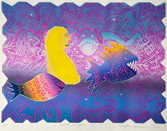 Large 1976 Shigeru Narikawa Aquatint Etching 'I Want To Be Fish' - Signed - 22.25' X 30'