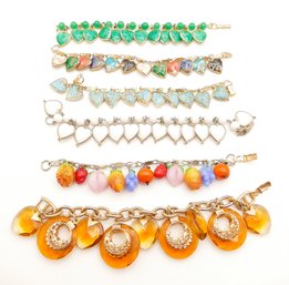 6 Vintage Joseph Warner Heart & Fruit Charm Bracelets