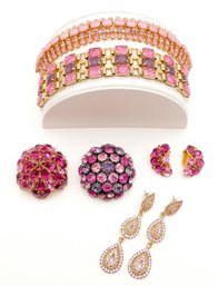 Vintage Joseph Warner Large Dome Brooches (2), Bracelets (2), And Earrings (2) Lot