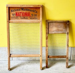 Pair Of Antique Wood & Glass Washboards - Atlantic/National And Columbus