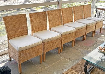 Set Of 6 Woven Wicker Dining Chairs