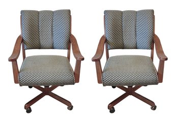 Pair Of Whitaker Upholstered Rolling Armchairs - Game Table / Office