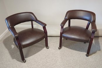 Pair Of Wheeled Captain's Chairs - In Excellent Condition