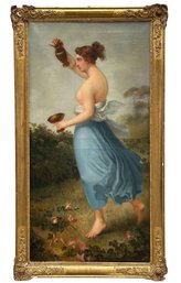 Large 19th Century Oil On Canvas Classical Painting Of Goddess Hebe - 39' X 71'