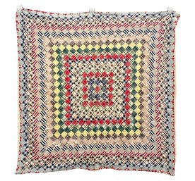 Vintage Handmade Trip Around The World Quilt - 59' X 59'