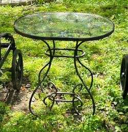 Wrought Iron And Glass Outdoor Side Table