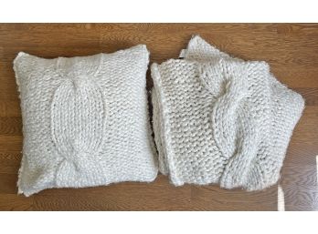 Crate & Barrel Cozy Knit Throw Blanket & Matching Down/Feather Pillow