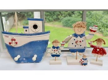 Swedish Children's Room Boat Coat Hanger And Wood Family Decor