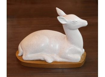 Gunnar Nylund Stoneware Deer Sculpture For Rorstrand - 1950's - With Wood Base