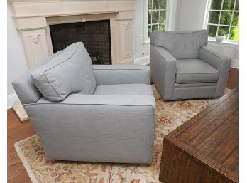 Pair Of Upholstered Lillian August Essentials Swivel Chairs