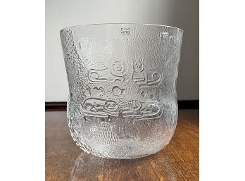 Vintage Arabia Finland By Oiva Toikka Fauna Pattern Clear Pressed Glass Vase