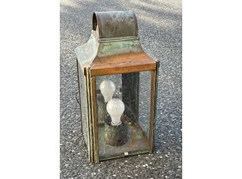 Vintage Copper Lantern Electric Wall Sconce - 18' Tall