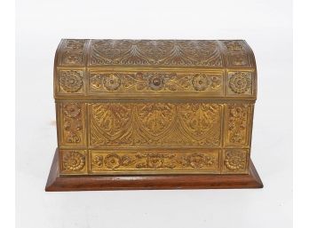 Antique Art Nouveau Brass And Wood Letter Holder