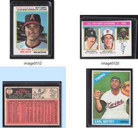 1978 TOPPS NOLAN RYAN, 1976 TOPPS HUNTER-PALMER-BLUE,  1966 TOPPS EARL BATTEY