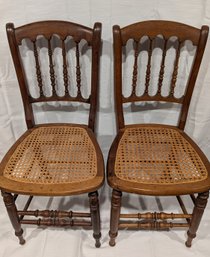 Vintage Pair Of Caned Spindle Back Chairs