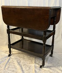 Vintage Solid Wood Rolling Tea Cart