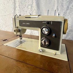 Vintage SINGER Sears Kenmore Sewing Machine & Stool (Green Upholstery)