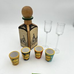 Vintage Eaton Leather Wrapped Glass Decanter + More