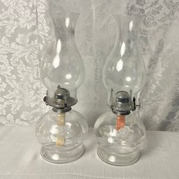Vintage Pair Of Glass Hurricane Oil Lamps