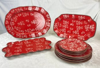 TEMP-TATIONS Red Floral Lace Collection Of Plates And Platters