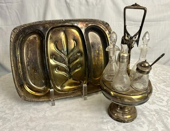 Vintage Silver Plated Serving Tray And Condiment Set