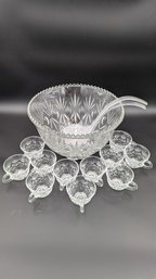 Vintage Crystal Thumbprint Heritage By Hazel-Atlas Punch Bowl Set