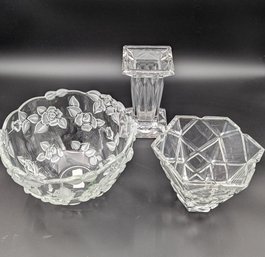 Three Piece Crystal Bowl + Candle Holder