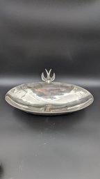 Metallic Oval Bowl With Bird + Faux Fruit