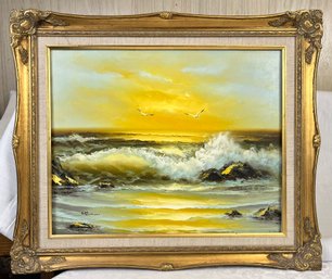 Vintage Stevens Signed Ocean Waves Oil Painting