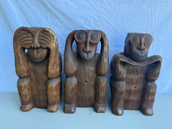Wood Carved Monkey See,Hear,Speak Statues