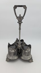 Antique Art Nouveau Pewter Wine Bottle Caddy