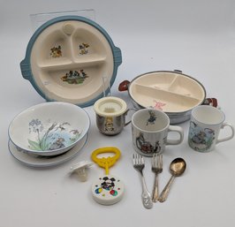 Vintage Baby Bowls, Cups, And Silverware