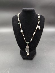 Crystal Pendant On Sterling Silver Chain With Crystal And Pearl Bead Accents