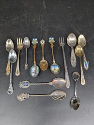 Collection Of Vintage Souvenir Spoons And Small Forks