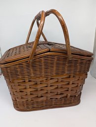 Stocked Brown Woven Wicker Picnic Basket
