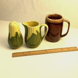 3 Pc Vintage Pottery Lot, Shawnee Corn, Hull Brown Mug
