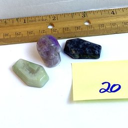 LOT 20, Rocks/crystals, 3 Pc., Coffins/skull, Amethyst, Larvakite