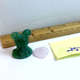LOT 25, Rocks/crystals, 2 Pc., Green Jade Mickey Mouse, Sm Rose Quartz Heart