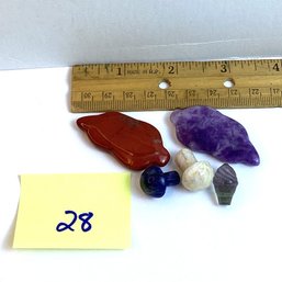LOT 28, Rocks/crystals, 5 Pc., Leaves, Mushrooms, Ice Cream Cone, Red Jasper, Amethyst