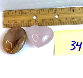 LOT 34, Rocks/crystals, 2 Pc., Rose Quartz Heart, Peach Moonstone Palm Stone